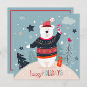 Prettige feestdagen Cartoon Winter Beer | Kerstmis Feestdagenkaart (Voorkant / Achterkant)