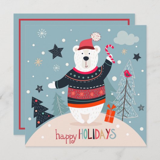 Prettige feestdagen Cartoon Winter Beer | Kerstmis Feestdagenkaart (Voorkant / Achterkant)