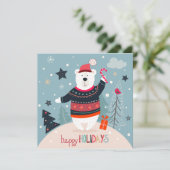 Prettige feestdagen Cartoon Winter Beer | Kerstmis Feestdagenkaart (Staand voorkant)