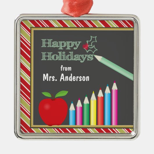 prettige feestdagen Chalkboard leraar Metalen Ornament (Voorkant)