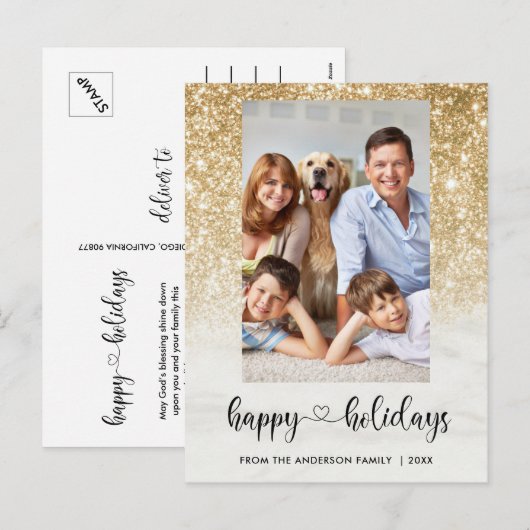 Prettige feestdagen Chic Foto Gouden Glitter Marme (Voorkant / Achterkant)