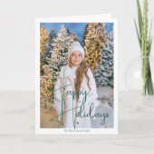 Prettige feestdagen Chic groen script overlay foto Kaart (Voorkant)