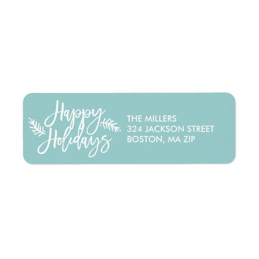Prettige feestdagen Chic Hand Lettered Blue Holida Etiket (Voorkant)