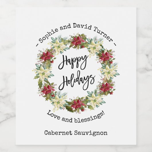 Prettige feestdagen Chic Poinsettia Monogram Wijn Etiket (Enkel label)