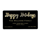 Prettige feestdagen Chic Zwart Goud Script Kerstmi Etiket (Voorkant)