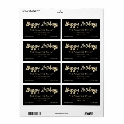 Prettige feestdagen Chic Zwart Goud Script Kerstmi Etiket (Full Sheet)