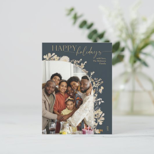 Prettige feestdagen Chique blauw goud Briefkaart (Staand voorkant)