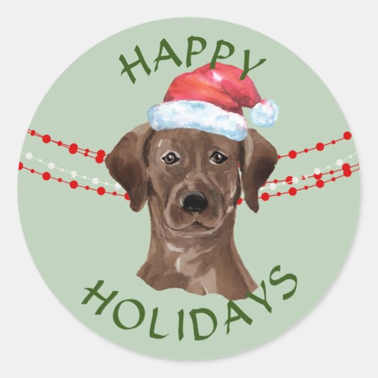 Prettige feestdagen Chocolade Lab Santa Hat Ronde Sticker (Voorkant)