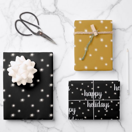 Prettige feestdagen Christmas Black Gold Inpakpapier Vel (Voorkant)