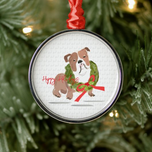 Prettige feestdagen Christmas Bulldog Metalen Ornament (Boom)