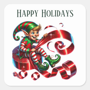 Prettige feestdagen Christmas elf voeg bericht toe Vierkante Sticker