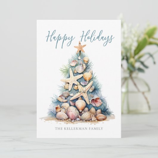 Prettige feestdagen Christmas Tree Beach Feestdagenkaart (Staand voorkant)