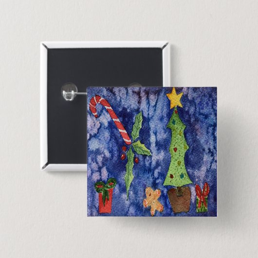 Prettige feestdagen Classic Christmas Icons Waterv Vierkante Button 5,1 Cm (Voorkant /achterkant)