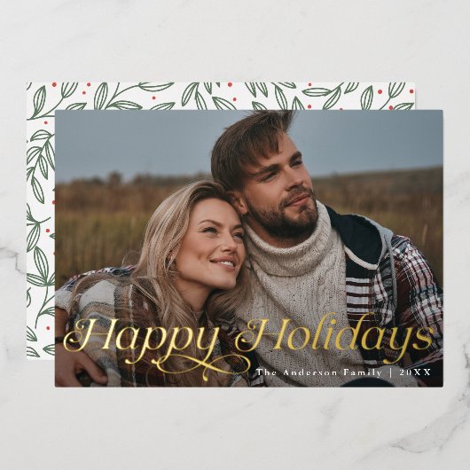 Prettige feestdagen Classic Elegance? Gouden vakan Folie Uitnodiging (Voorkant / Achterkant)