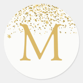 prettige feestdagen Classic Gold Glitter Monogram Ronde Sticker