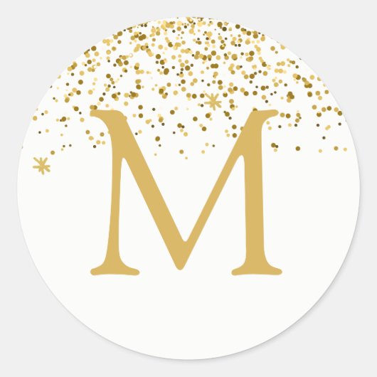 prettige feestdagen Classic Gold Glitter Monogram Ronde Sticker (Voorkant)
