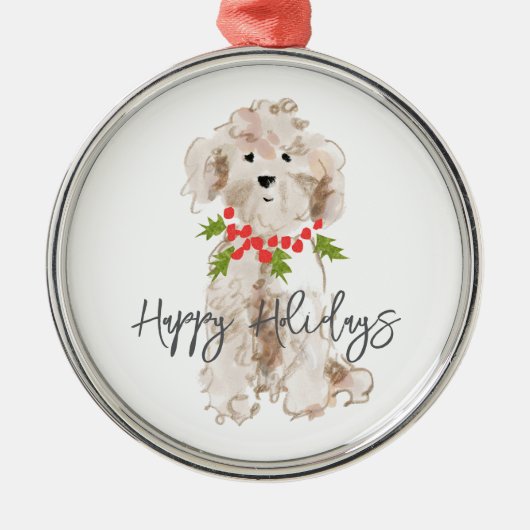 Prettige feestdagen Cockapoo Dog Kerstfeest Metalen Ornament (Voorkant)