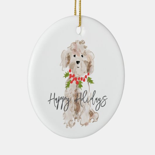 Prettige feestdagen Cockapoo Dog Kerstmis Jaarlijk Keramisch Ornament (Rechts)