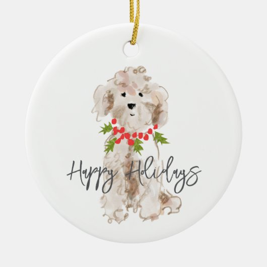Prettige feestdagen Cockapoo Dog Kerstmis Jaarlijk Keramisch Ornament (Voorkant)