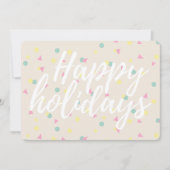 Prettige feestdagen Confetti Script Cream 3 Foto Feestdagenkaart (Voorkant)