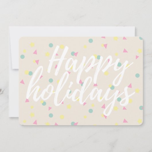 Prettige feestdagen Confetti Script Cream 3 Foto Feestdagenkaart (Voorkant)