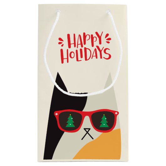 prettige feestdagen! Cool Santa Cat Cartoon - Kers Klein Cadeauzakje (Achterkant)