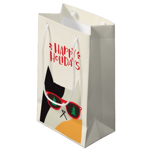 prettige feestdagen! Cool Santa Cat Cartoon - Kers Klein Cadeauzakje (Voorkant Gekanteld)