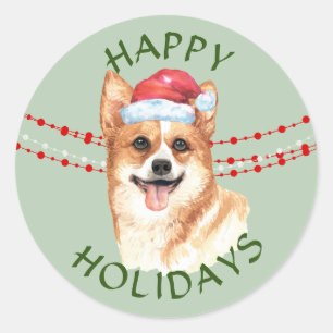Prettige feestdagen Corgi Dog Santa Hat Ronde Sticker