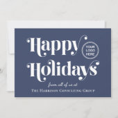 prettige feestdagen Corporate Logo Blue Holliday K Feestdagenkaart (Voorkant)