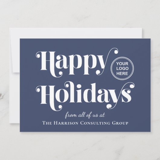 prettige feestdagen Corporate Logo Blue Holliday K Feestdagenkaart (Voorkant)