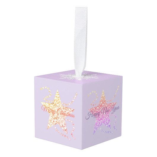 Prettige feestdagen Cube-Ornament Decoratie (Voorkant hoekig)