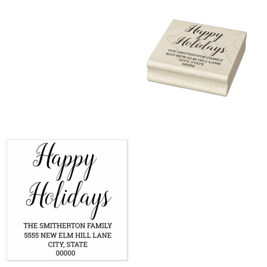 prettige feestdagen Cursief Script Familienaam Adr Rubberstempel (Gestempeld)