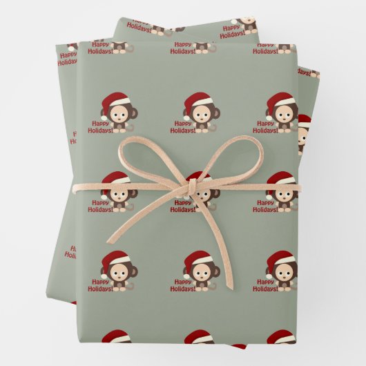 prettige feestdagen!Cute Baby Monkey Inpakpapier Vel (In situ)