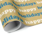 prettige feestdagen | Cute Blue en Gold Text Patte Cadeaupapier (Rol Hoek)