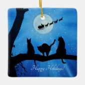 prettige feestdagen Cute Cat en Santa Keramisch Ornament (Voorkant)