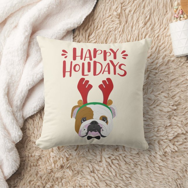 prettige feestdagen - Cute English Bulldog - Kerst Kussen (Deken)