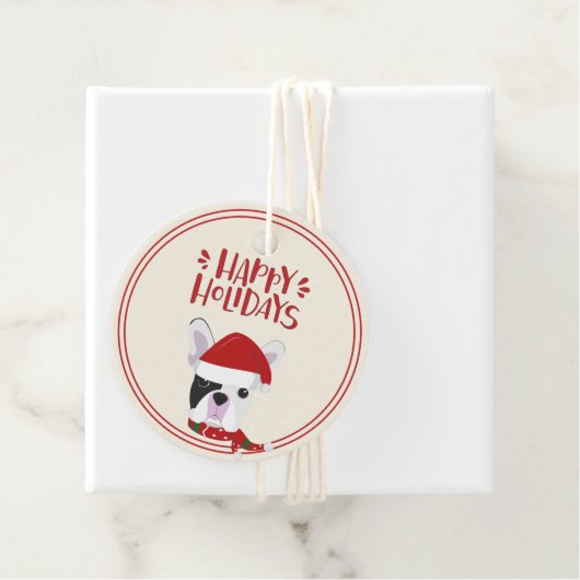prettige feestdagen - Cute French Bulldog Kerstmis Bedankjes Labels (In situ)