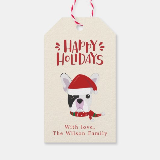 prettige feestdagen - Cute French Bulldog Kerstmis Cadeaulabel (Achterkant)