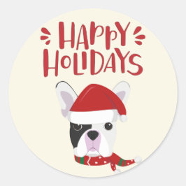prettige feestdagen - Cute French Bulldog Kerstmis Ronde Sticker