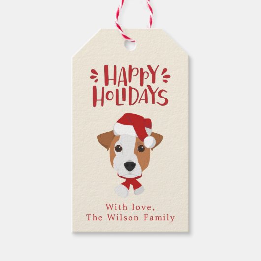 prettige feestdagen - Cute Jack Russell Kerstmis Cadeaulabel (Voorkant)