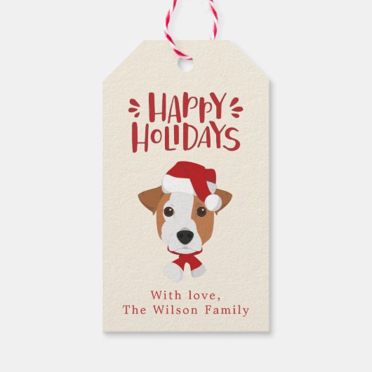 prettige feestdagen - Cute Jack Russell Kerstmis Cadeaulabel (Achterkant)
