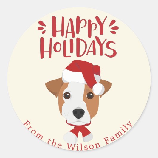 prettige feestdagen - Cute Jack Russell Kerstmis Ronde Sticker (Voorkant)
