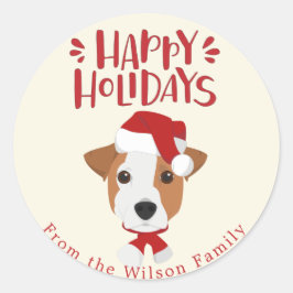 prettige feestdagen - Cute Jack Russell Kerstmis Ronde Sticker