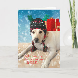 prettige feestdagen Cute Labrador Dog met Antler P Kaart
