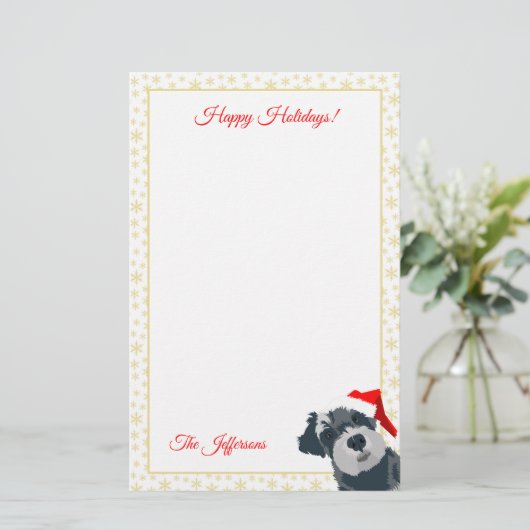 prettige feestdagen Cute Mini Schnauzer Dog Santa  Briefpapier (Staand voorkant)
