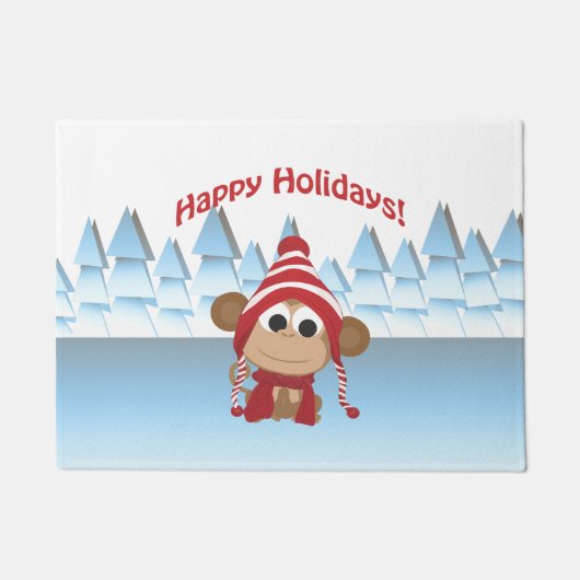 prettige feestdagen! Cute Monkey Deurmat (Voorkant)