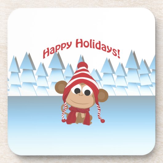 prettige feestdagen! Cute Monkey Drankjes Onderzetter (Voorkant)
