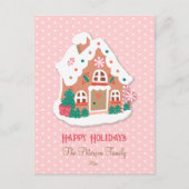 prettige feestdagen Cute Pink Snowy Gingerbrood Ho Briefkaart (Voorkant)