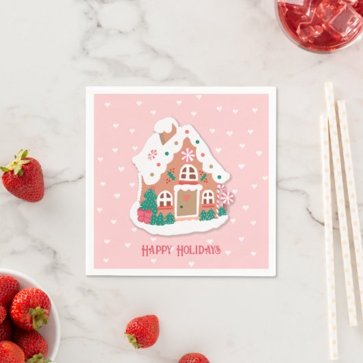 prettige feestdagen Cute Pink Snowy Gingerbrood Ho Servet (Insitu)