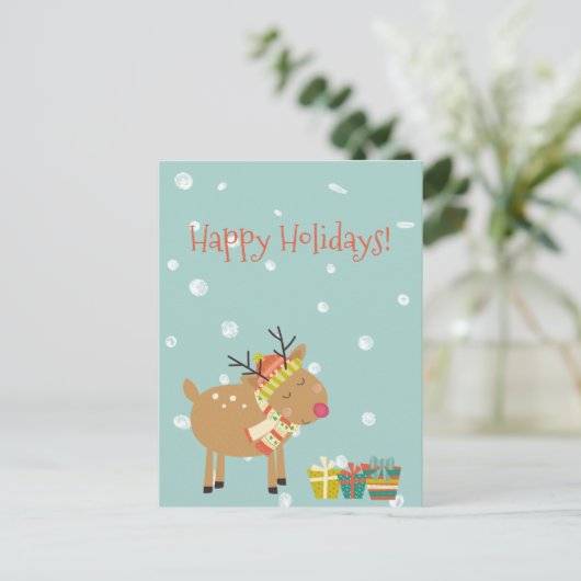 prettige feestdagen! Cute Reindeer - Kerstmis Briefkaart (Staand voorkant)